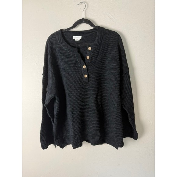 Chic Soul Other - Chic Soul Black Knit 2 Piece Lounge Set Henley Sweater Wide Leg Pants Plus 1X